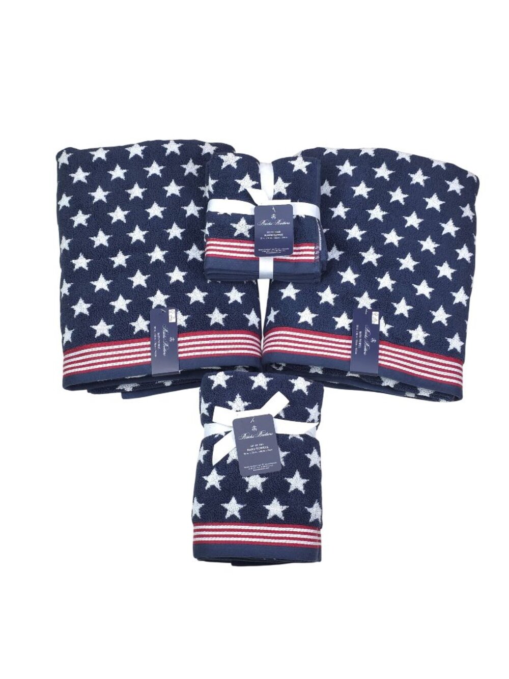 Brooks Brothers Stars & Stripes Bath Hand & Washcloth Towel Set 8 Pack Navy